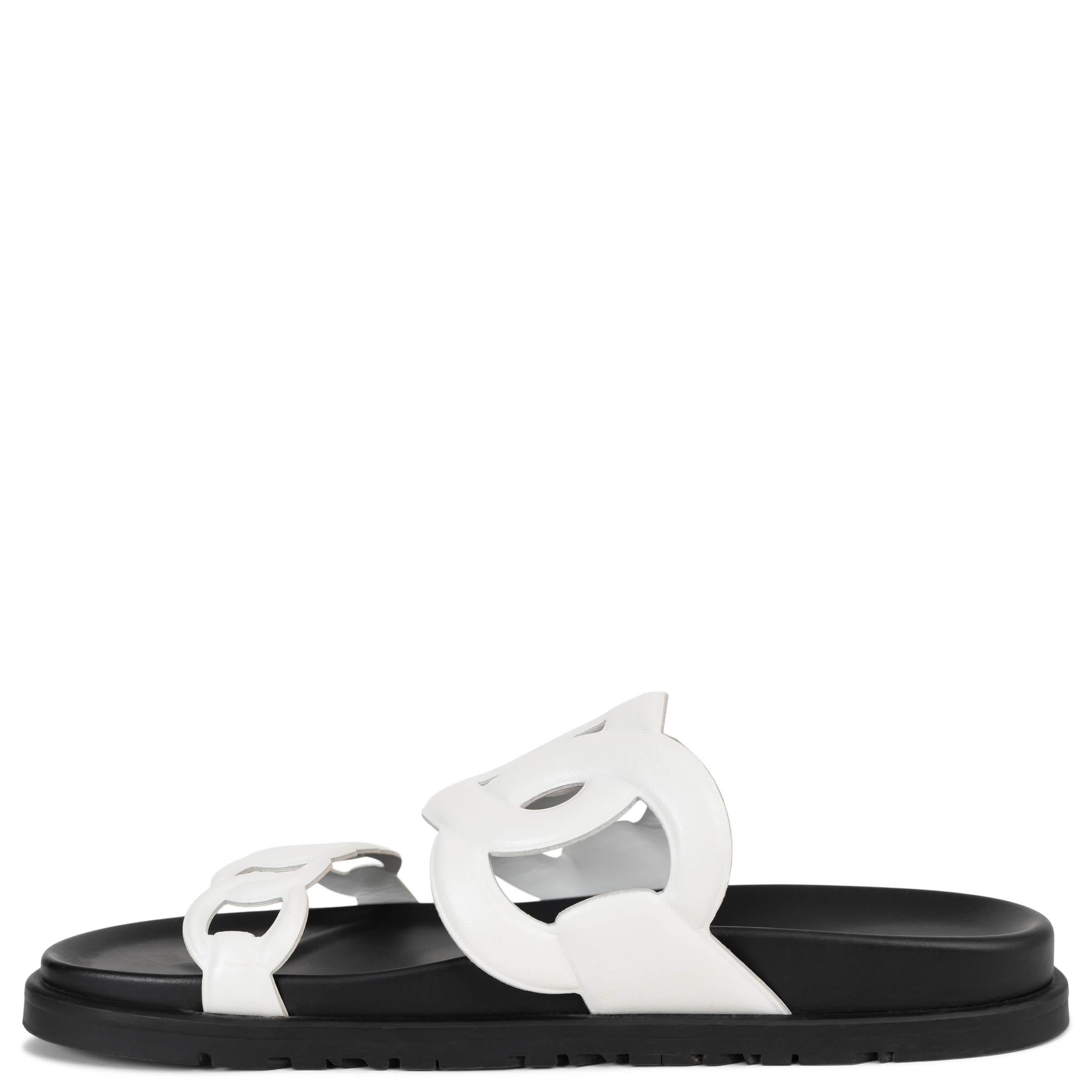 HERMES cuero blanco EXTRA CHAINE D'ANCRE Slide Sandalias Zapatos 38.5 Negro en venta