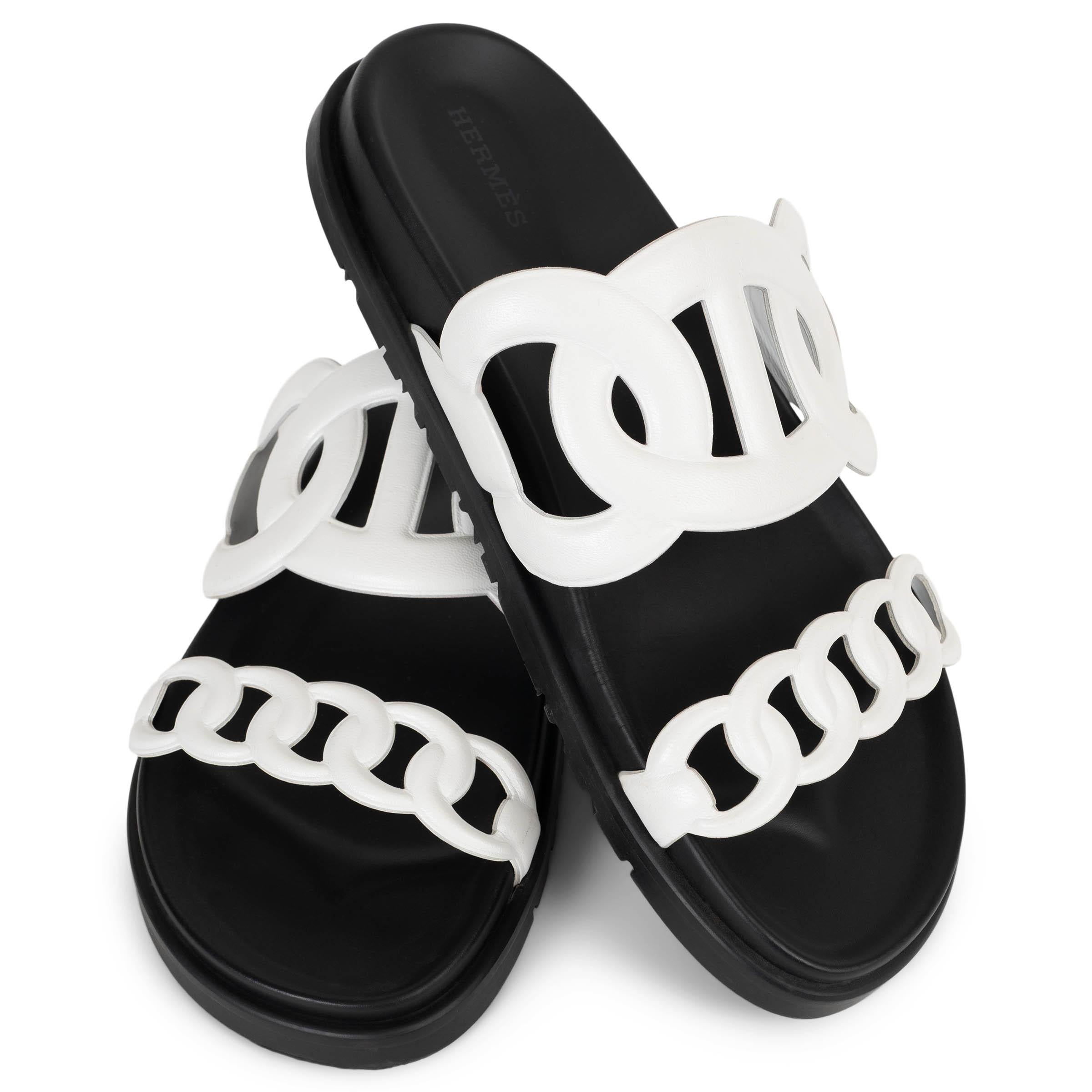 HERMES cuero blanco EXTRA CHAINE D'ANCRE Slide Sandalias Zapatos 38.5 en venta 2