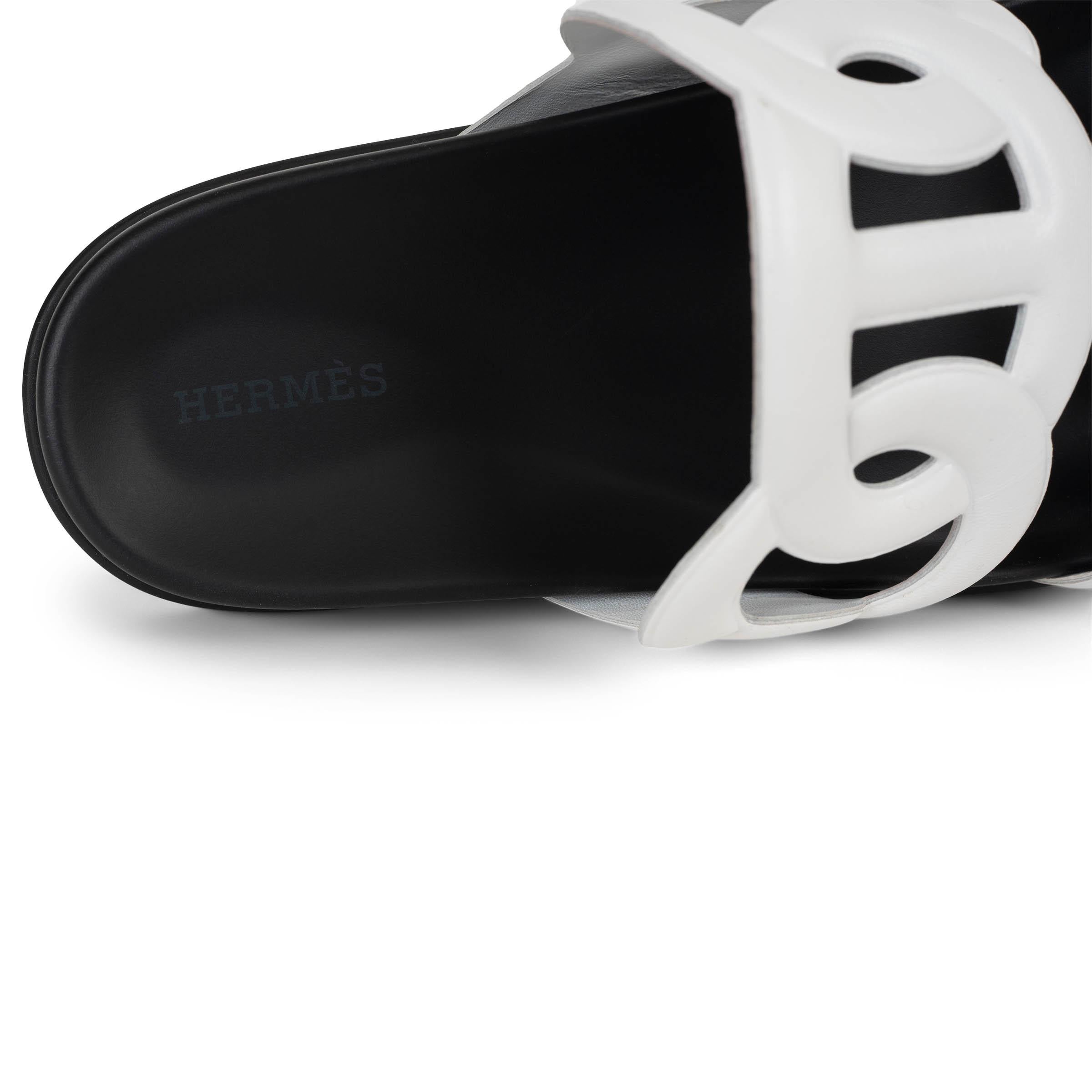 HERMES cuero blanco EXTRA CHAINE D'ANCRE Slide Sandalias Zapatos 38.5 en venta 3
