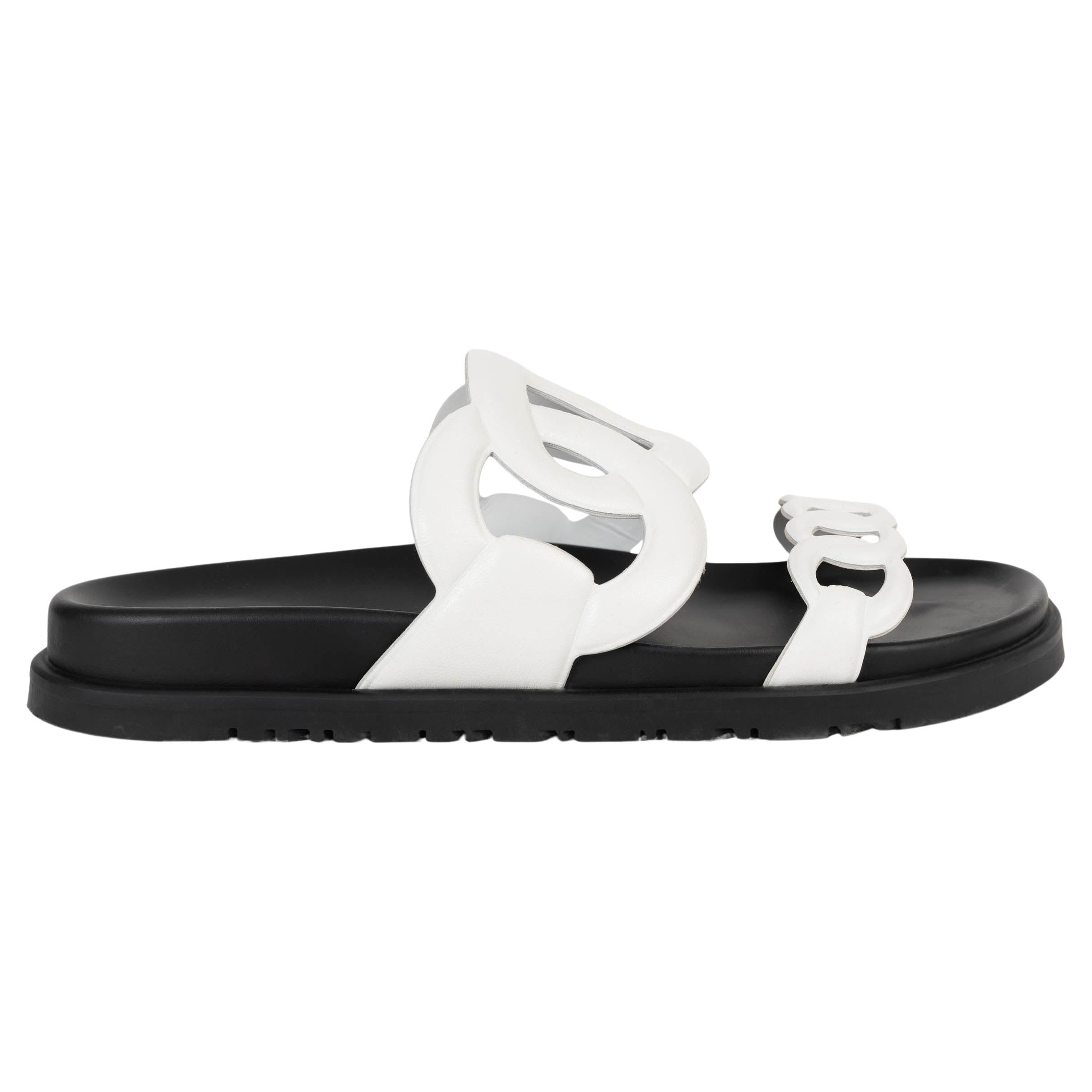 HERMES pelle bianca EXTRA CHAINE D'ANCRE Sandali Slide Scarpe 38.5