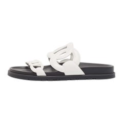 Hermes White Leather Extra Flat Sandals Size 39