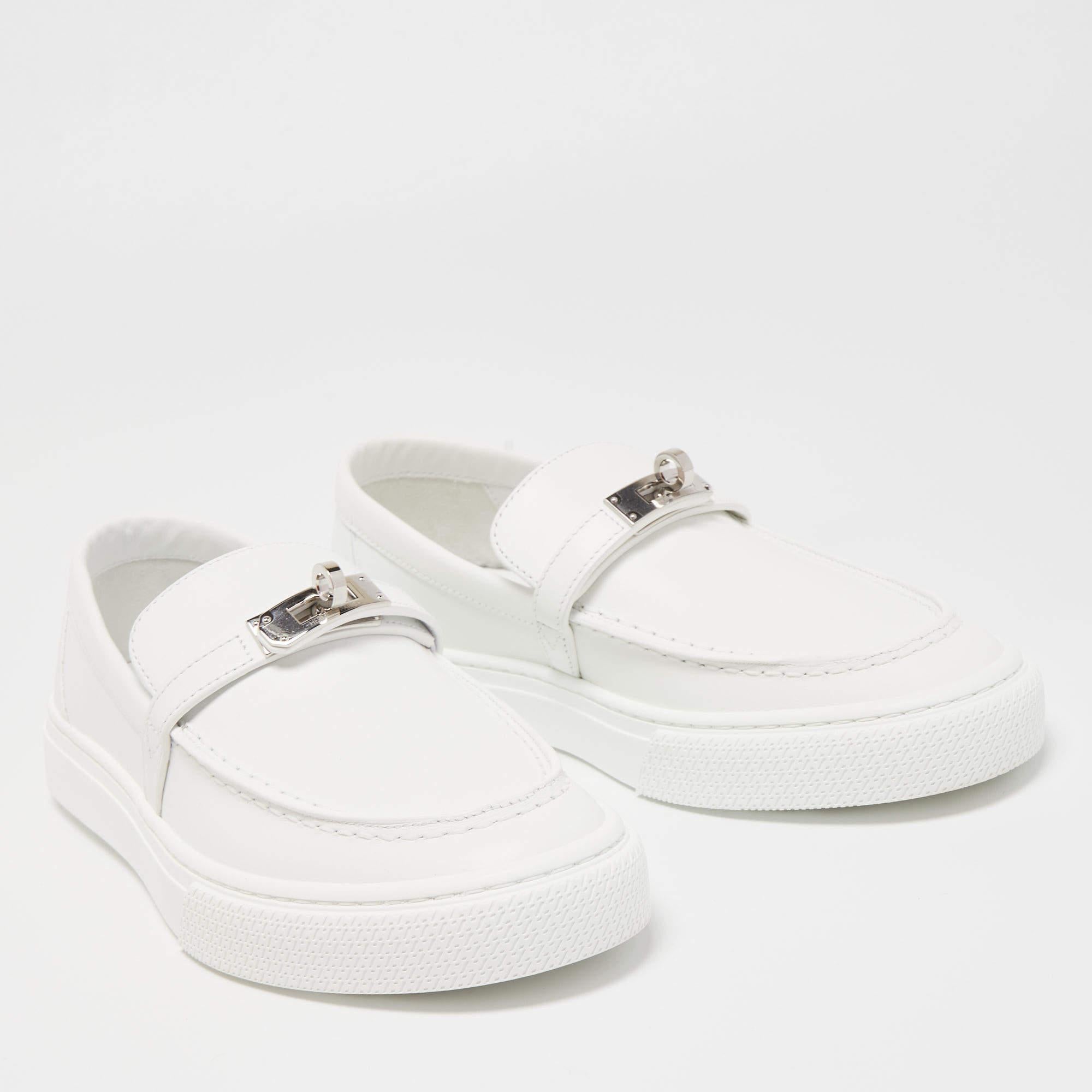 Women's Hermes White Leather Game Loafers 