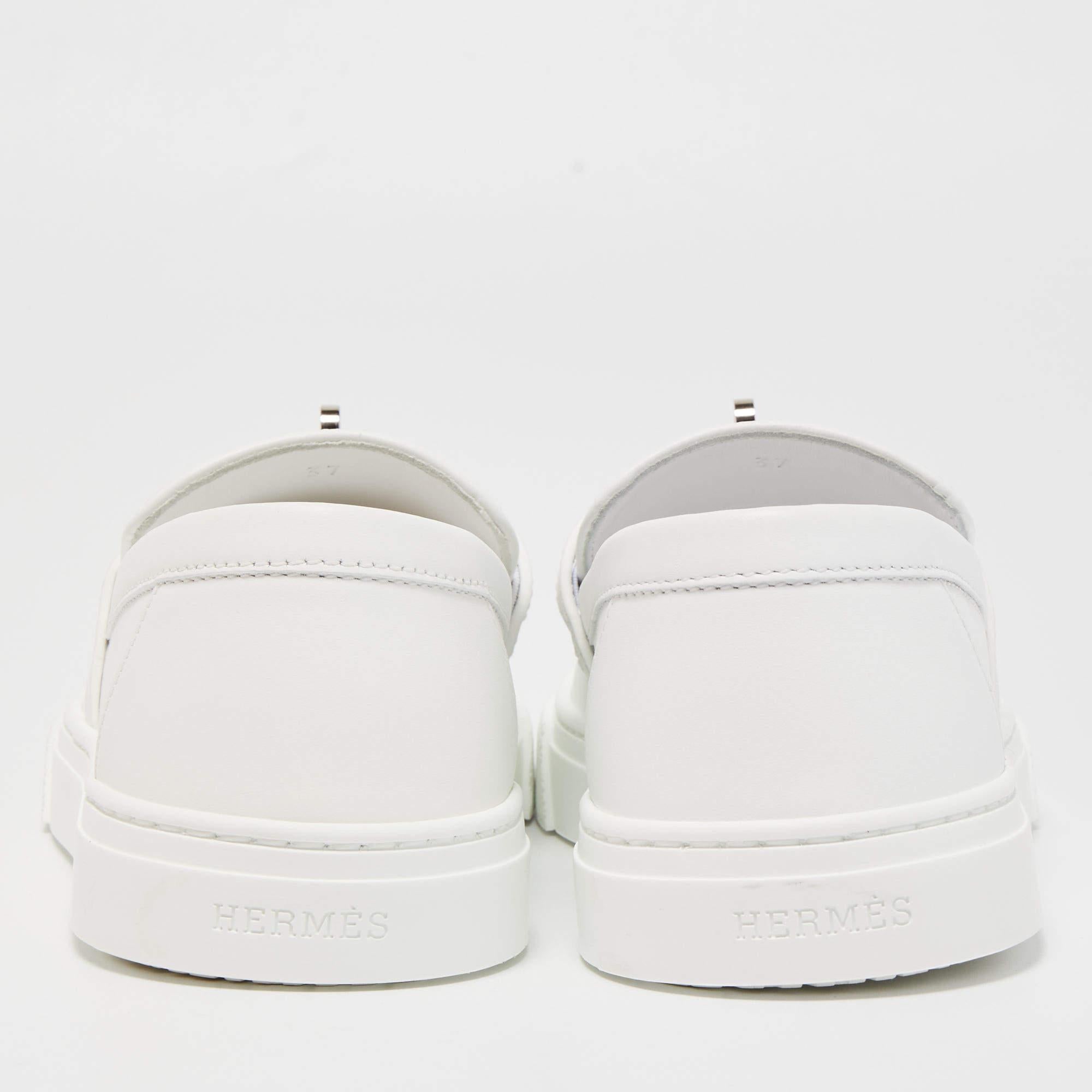 Hermes White Leather Game Loafers  1