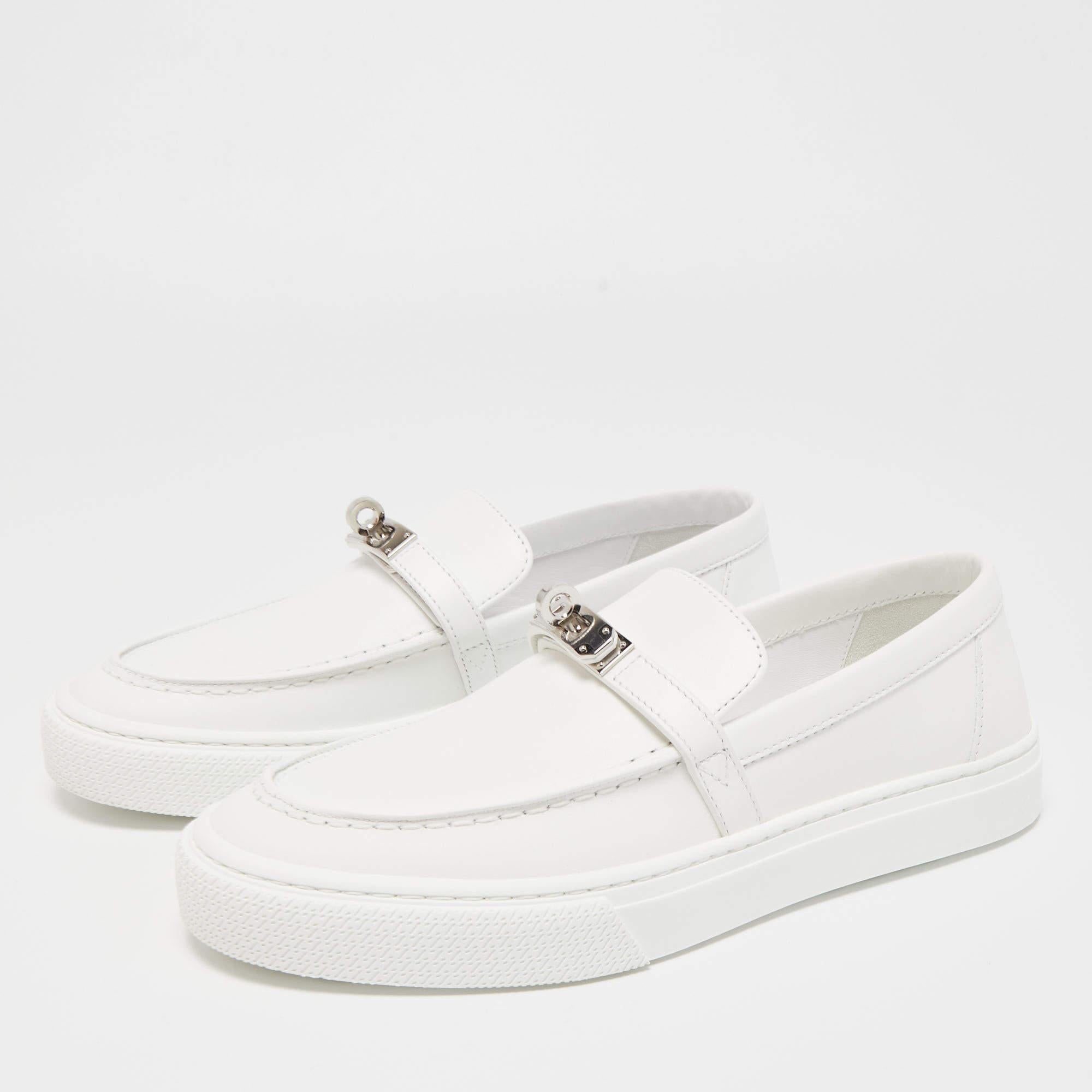 Hermes White Leather Game Loafers  2
