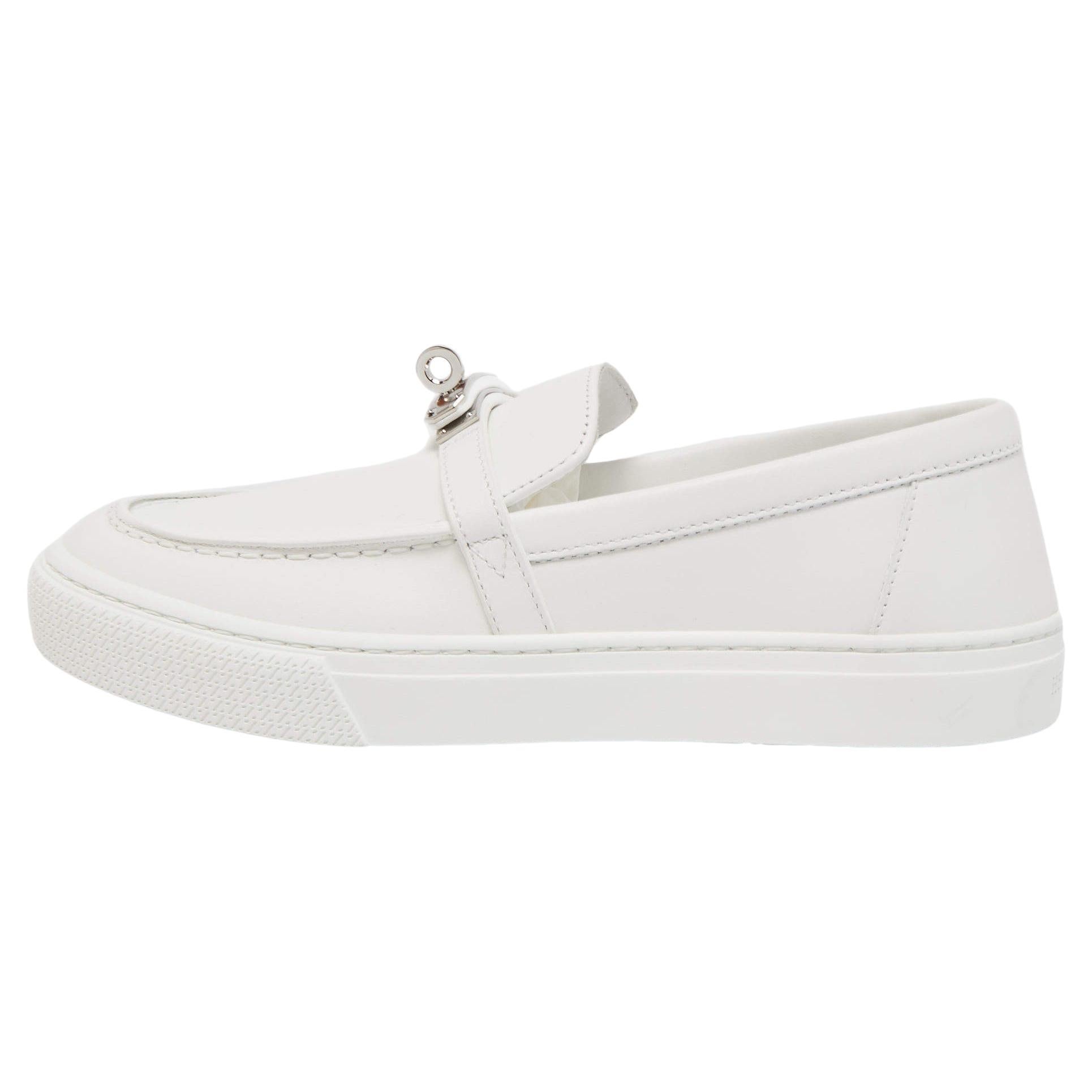Hermes White Leather Game Loafers 