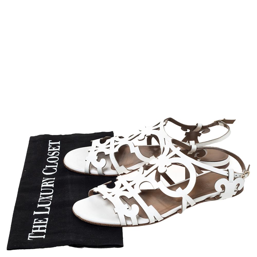 Hermes White Leather Karlotta Cut Out Flat Sandals Size 36 1