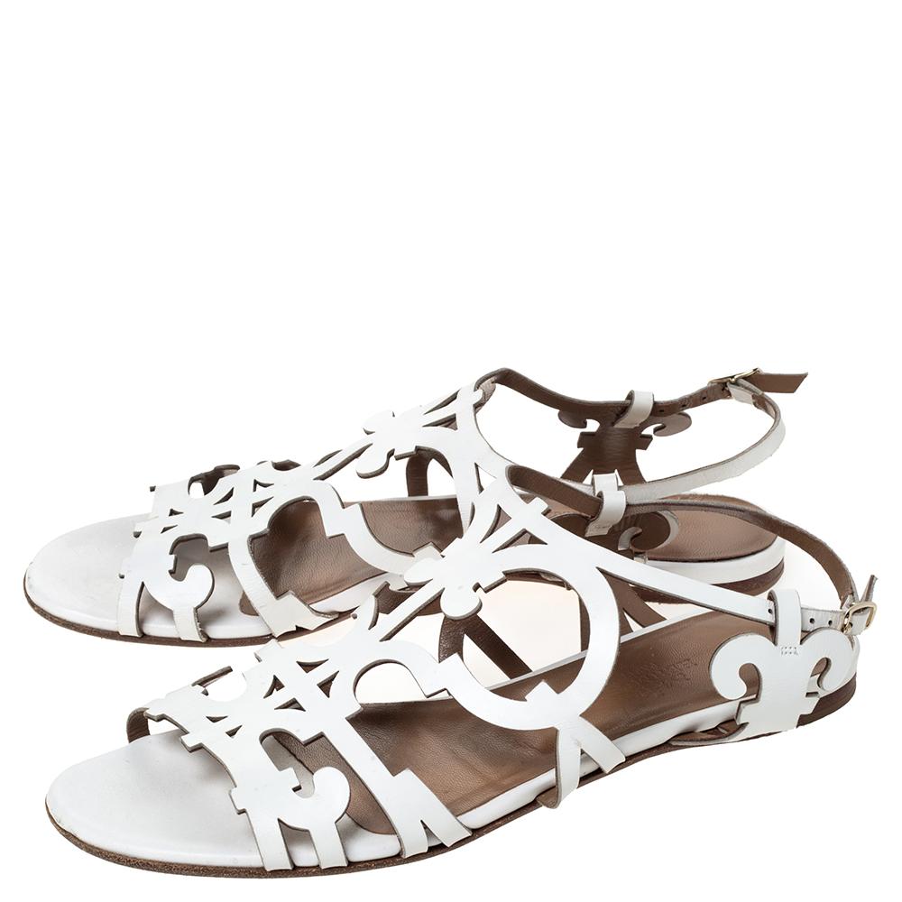 Hermes White Leather Karlotta Cut Out Flat Sandals Size 36 2