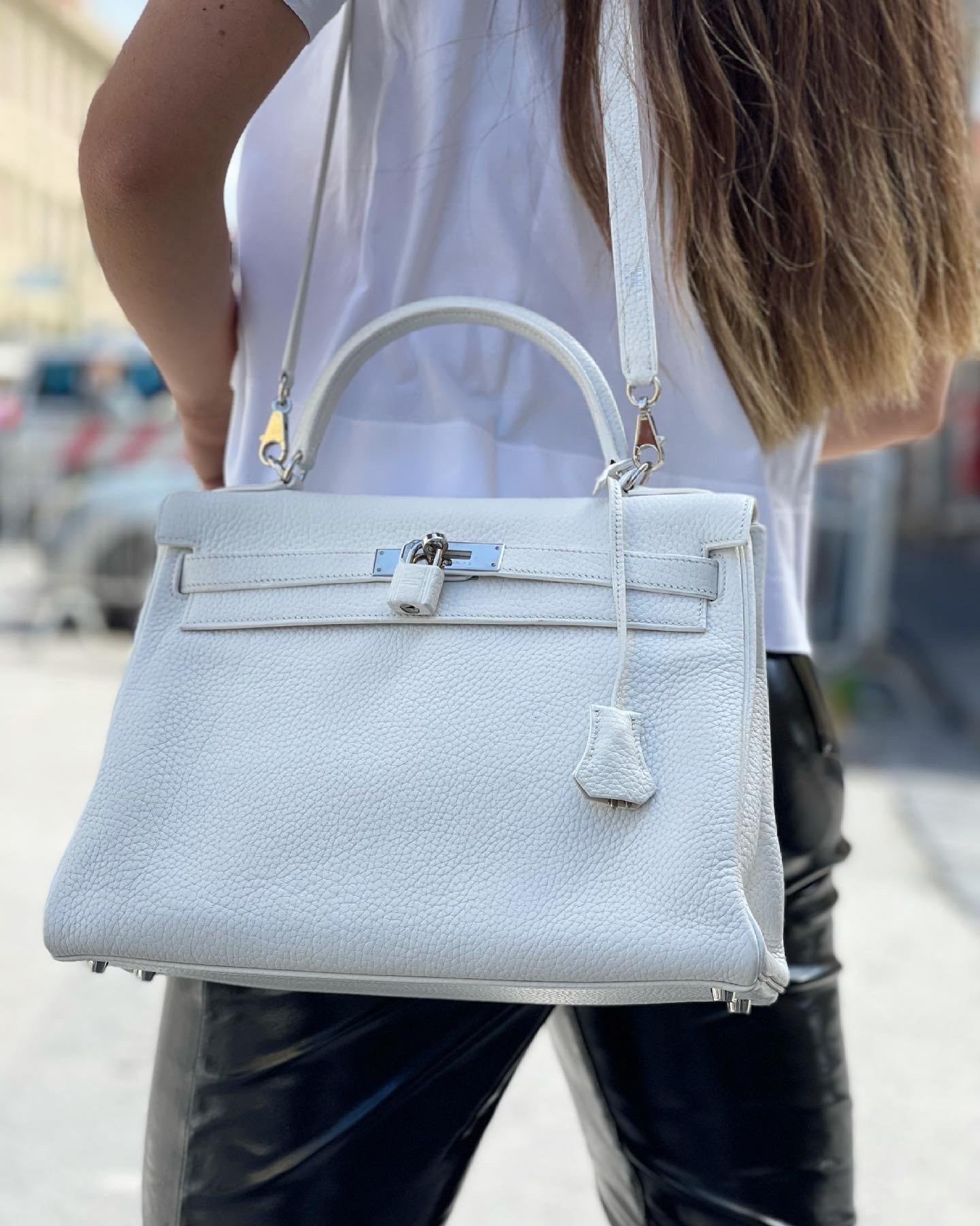 Gray Hermès White Leather Kelly 32 Bag 