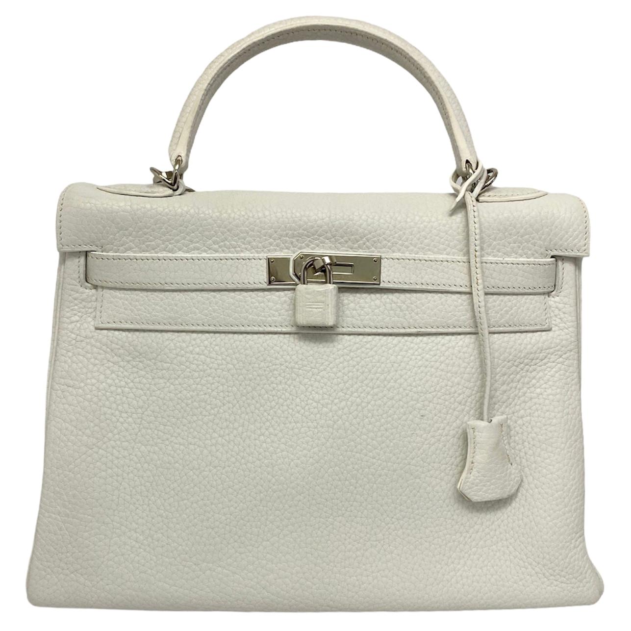 Hermès White Leather Kelly 32 Bag 