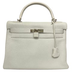Hermès White Leather Kelly 32 Bag 