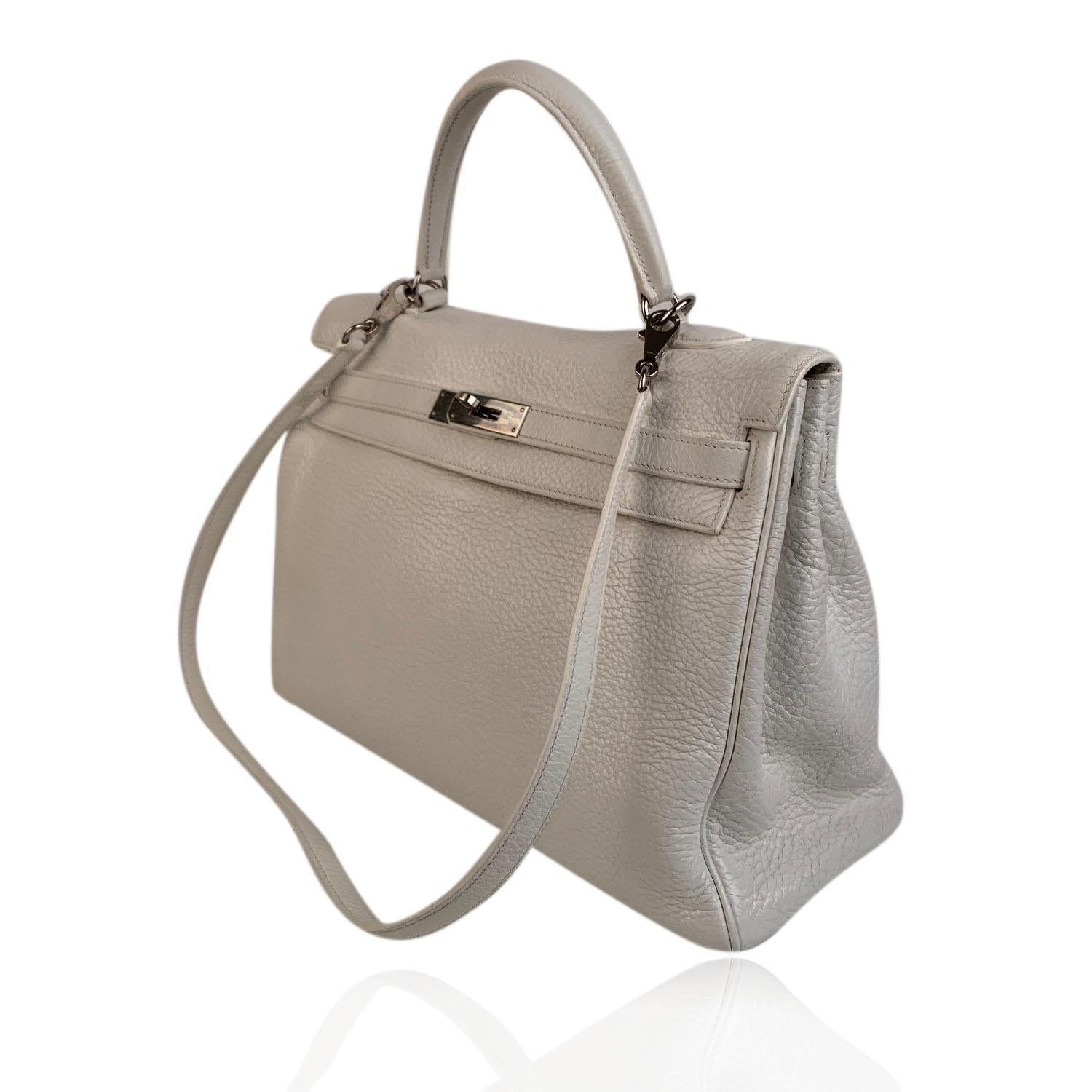 Hermes White Leather Kelly 35 Retourne Top Handle Bag Satchel In Good Condition In Rome, Rome