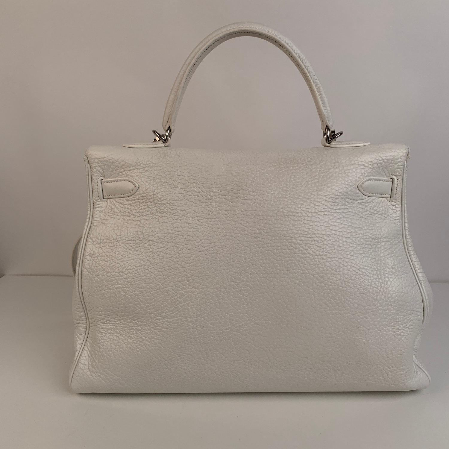 Women's Hermes White Leather Kelly 35 Retourne Top Handle Bag Satchel