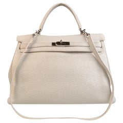 Hermes White Leather Kelly 35 Retourne Top Handle Bag Satchel