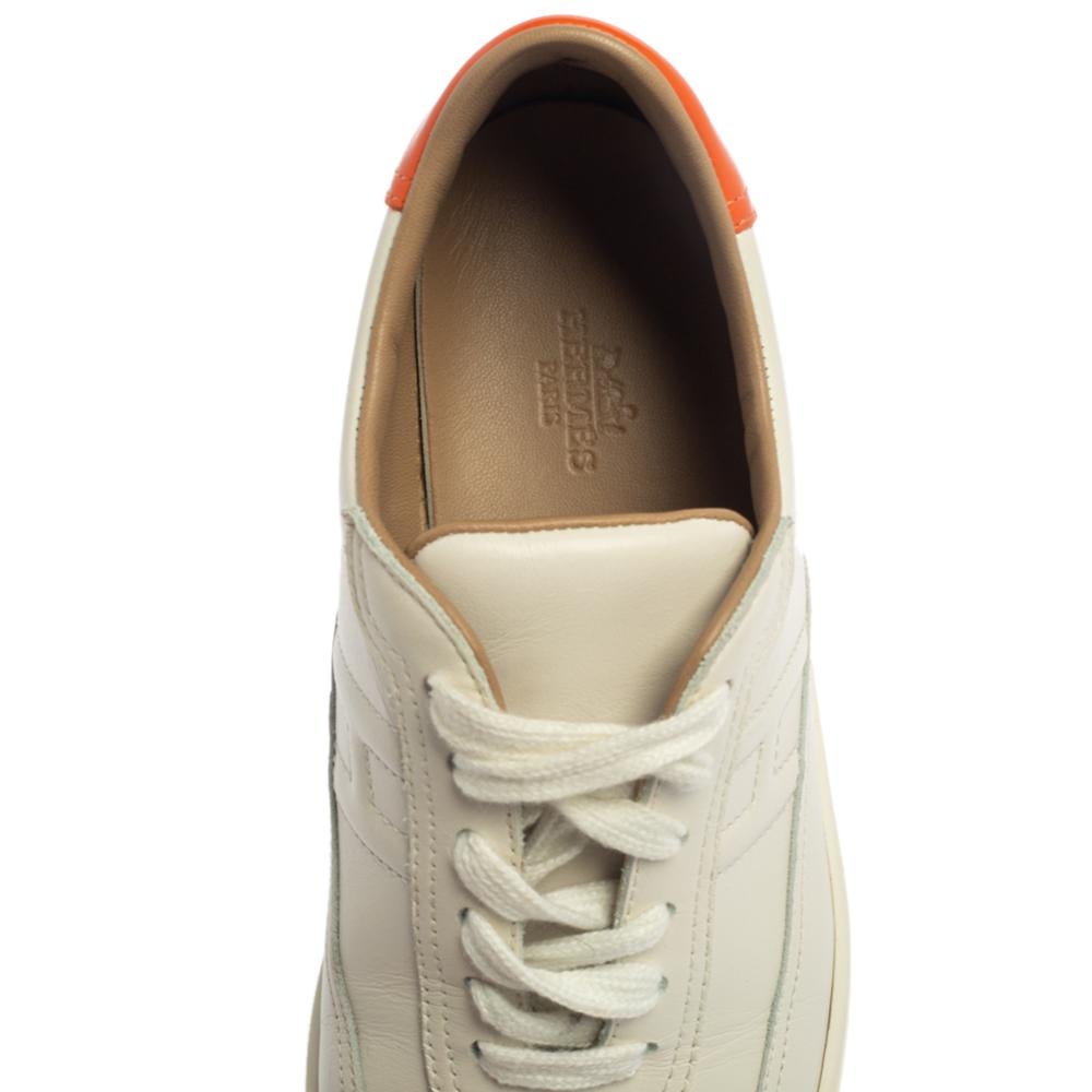 Hermes White Leather Lace Up Low Top Sneakers Size 37 1