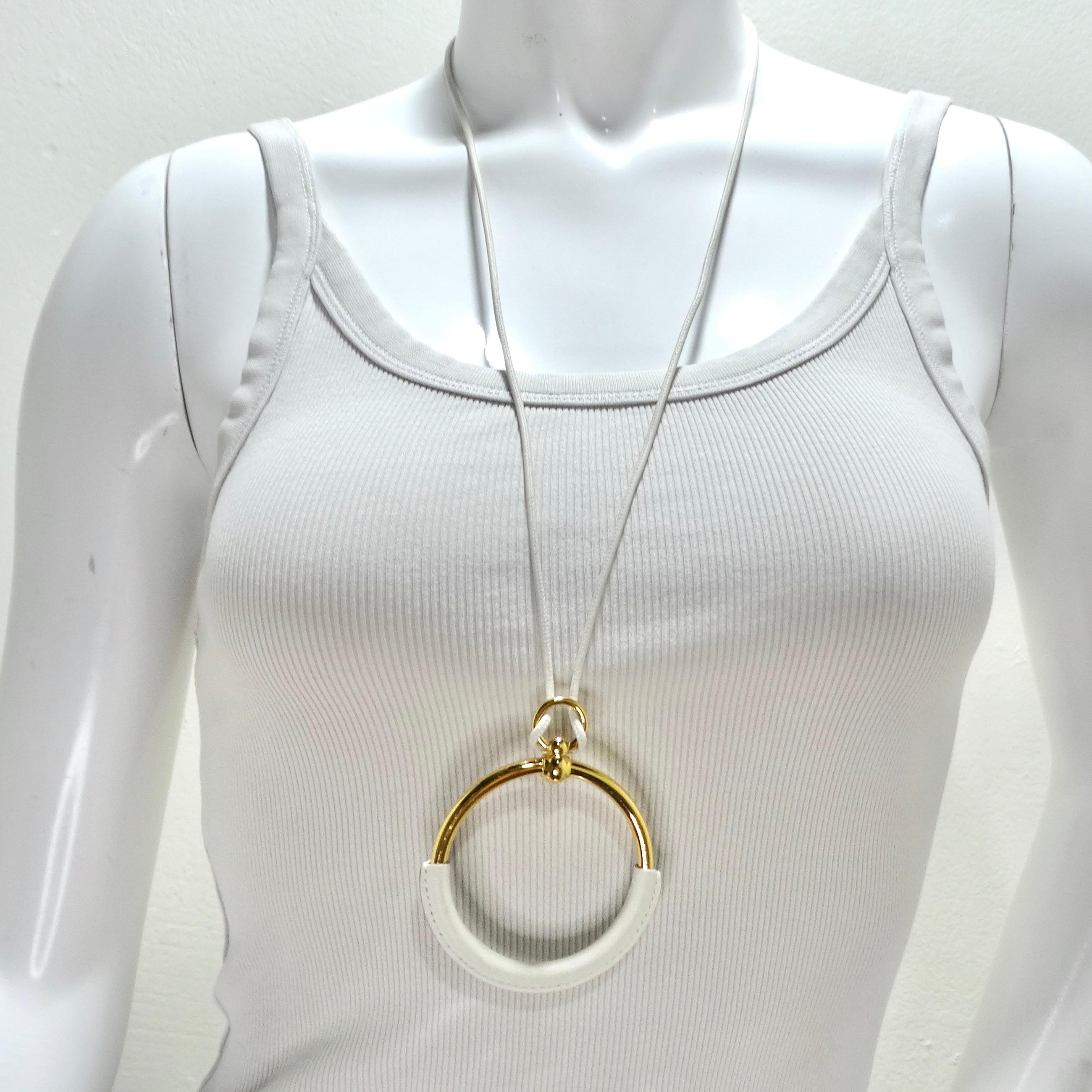 Hermes White Leather Loop Pendent Necklace For Sale 5