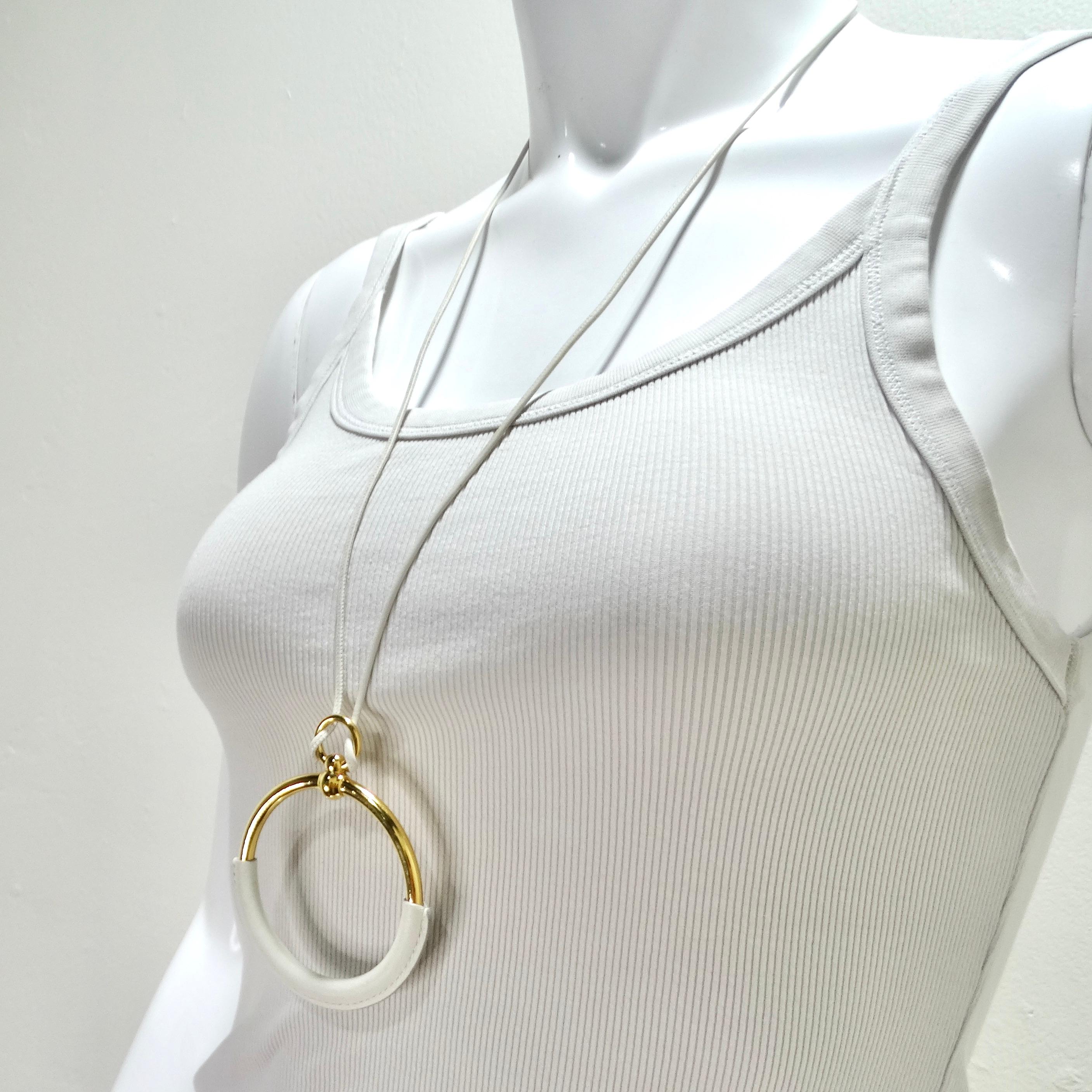Hermes White Leather Loop Pendent Necklace For Sale 6