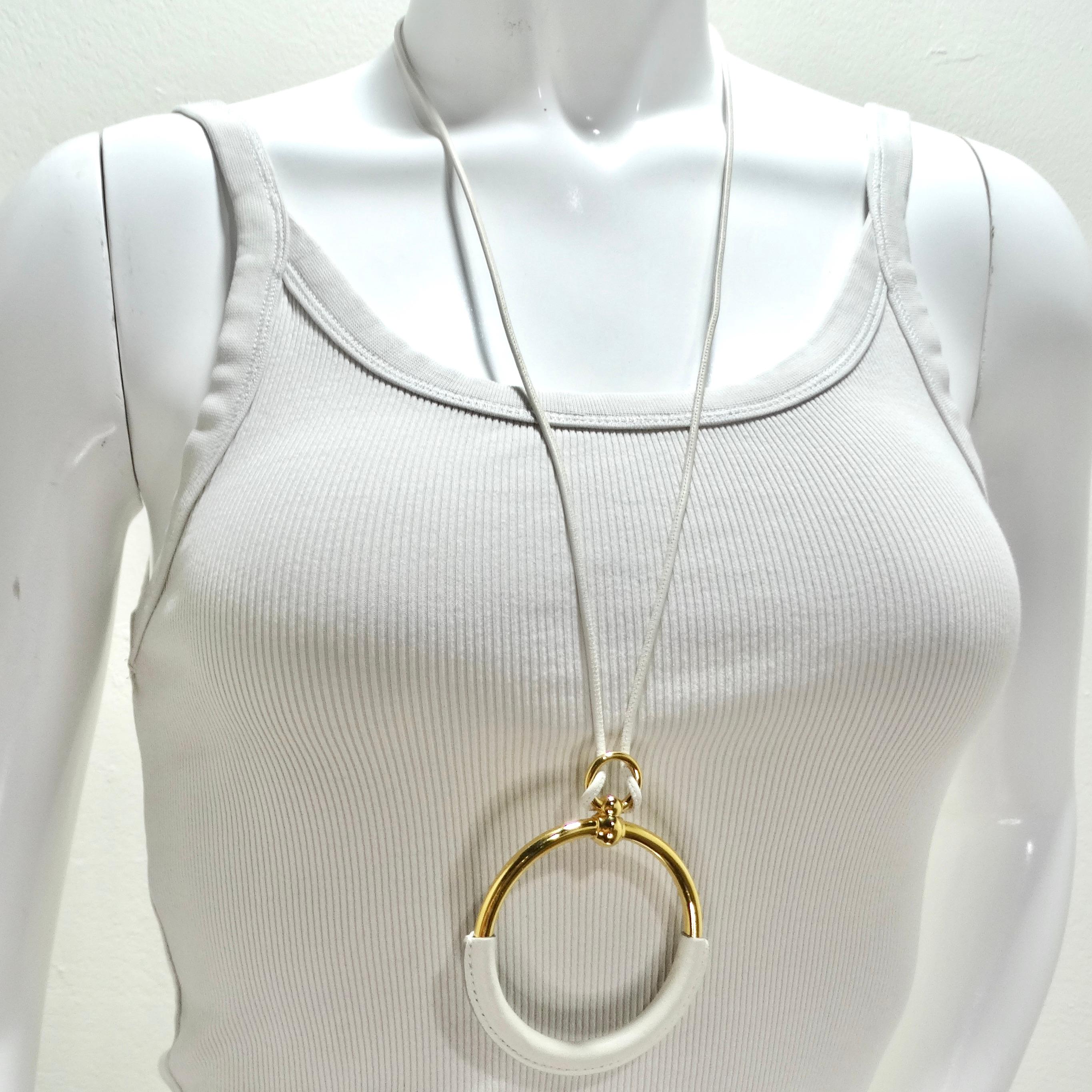 Hermes White Leather Loop Pendent Necklace In Excellent Condition For Sale In Scottsdale, AZ