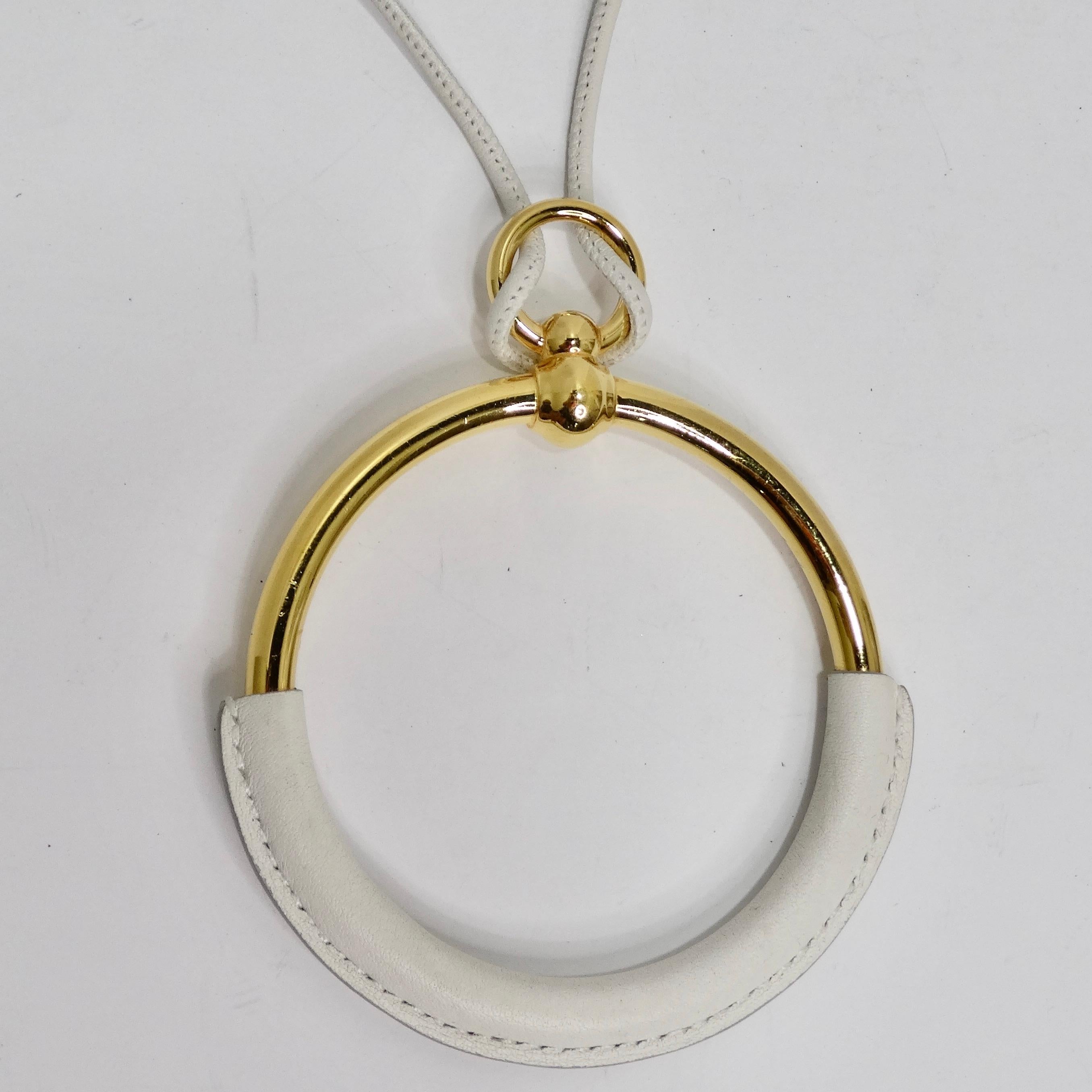 Women's or Men's Hermes White Leather Loop Pendent Necklace For Sale