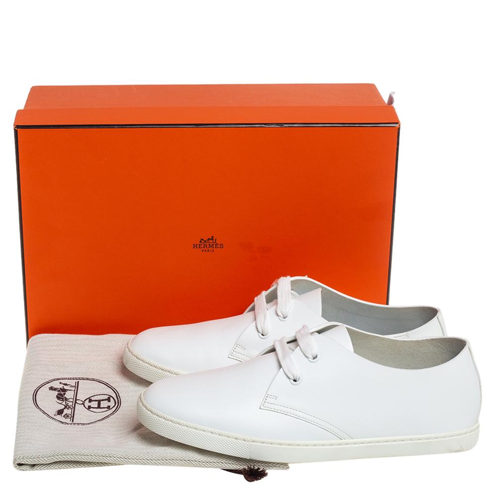 Hermès White Leather Low Top Sneakers Size 38.5 2