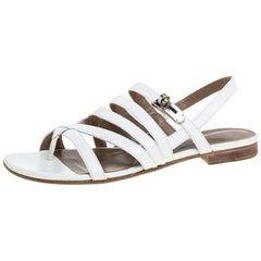 Hermes White Leather Marine Strappy Flat Sandals Size 38.5