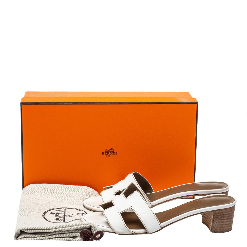 Women's Hermés White Leather Oasis Slide Sandals Size 36