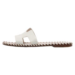 Hermes White Leather Oran Flat Slides Size 35