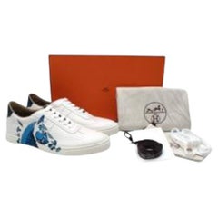 Hermes White Leather Printed Quicker Trainers - 42.5