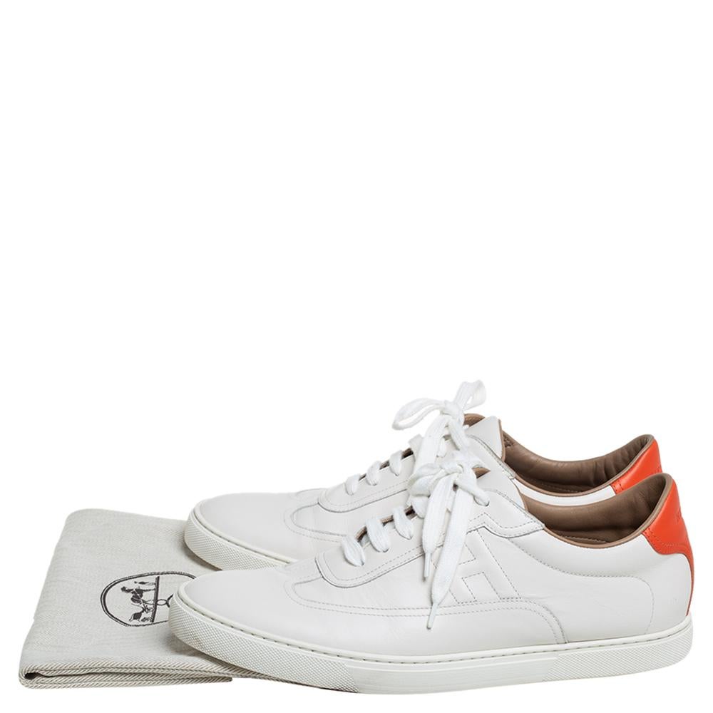 Men's Hermes White Leather Quicker Low Top Sneakers Size 44