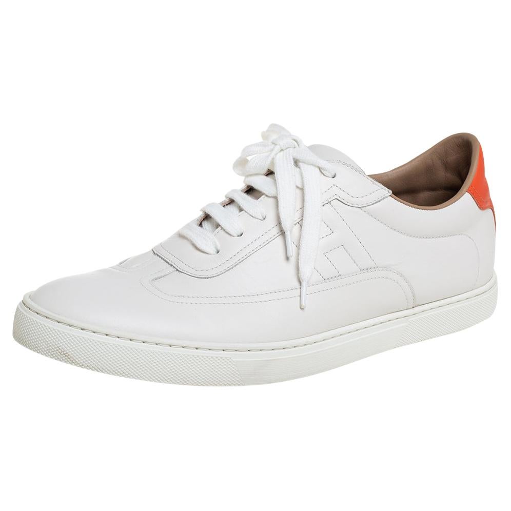 Hermes White Leather Quicker Low Top Sneakers Size 44