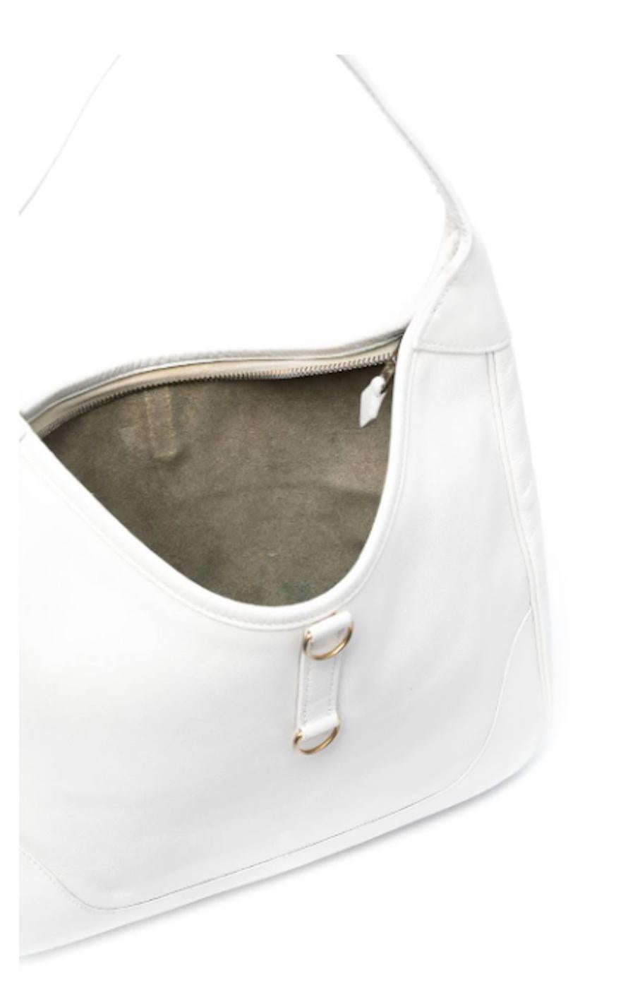 Hermes White Leather Trim Shoulder Tote Bag In Good Condition In Paris, FR