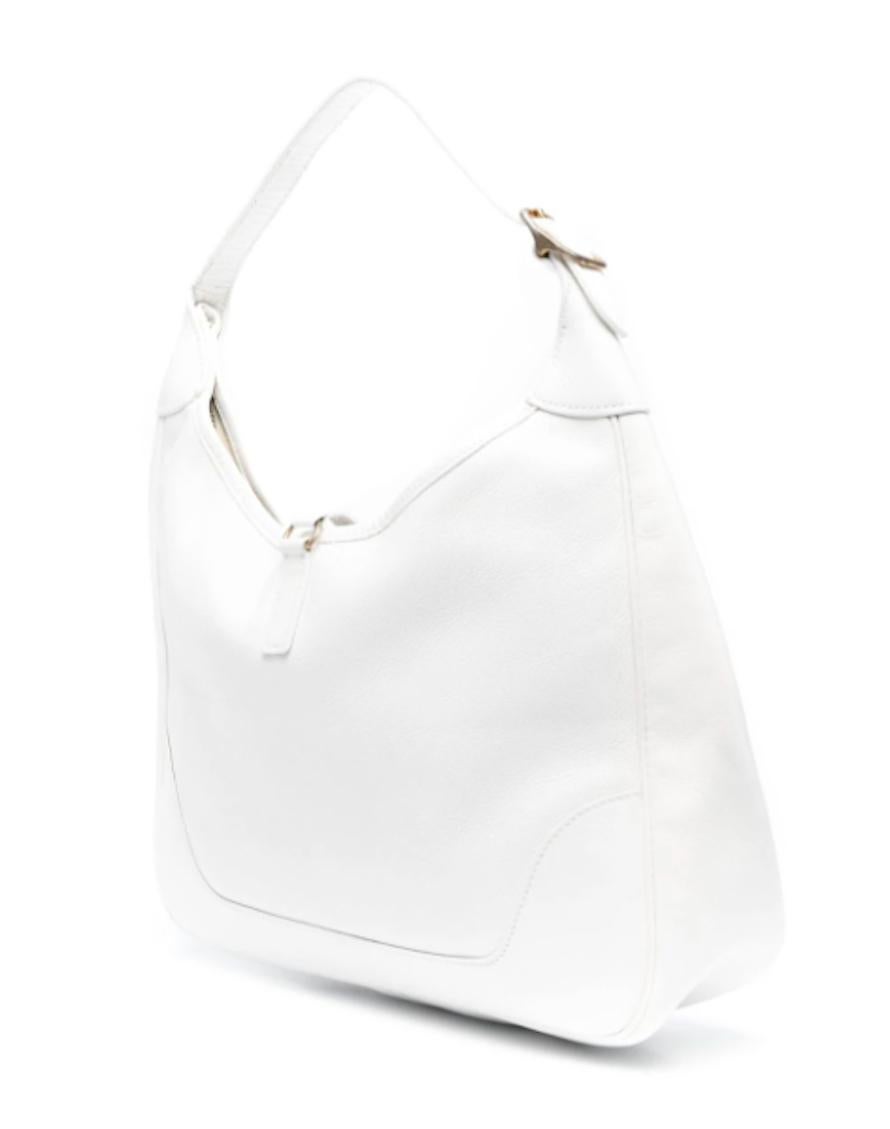 Hermes White Leather Trim Shoulder Tote Bag 1