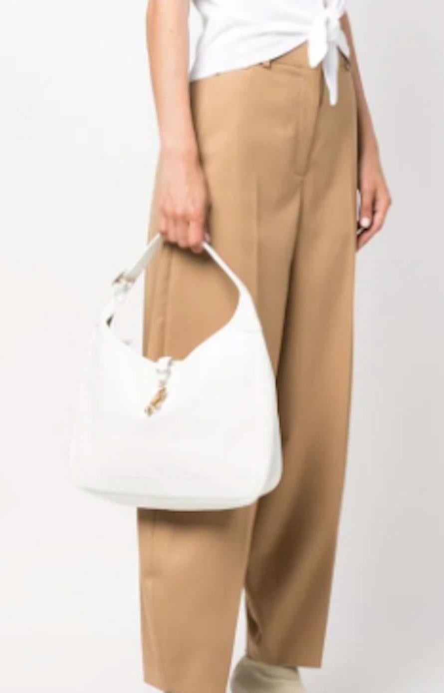 Hermes White Leather Trim Shoulder Tote Bag 1