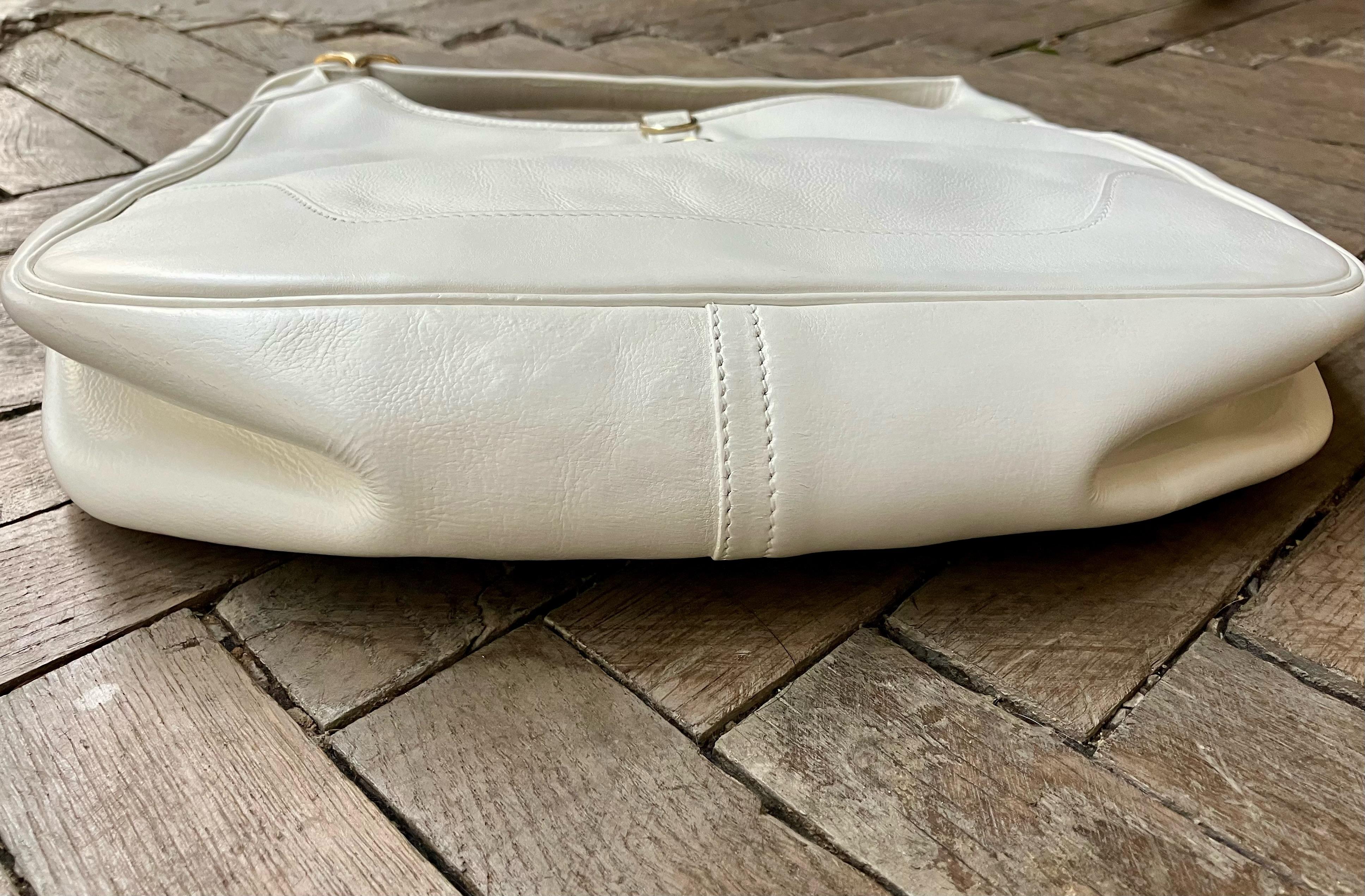 Hermes White Leather Trim Shoulder Tote Bag 2