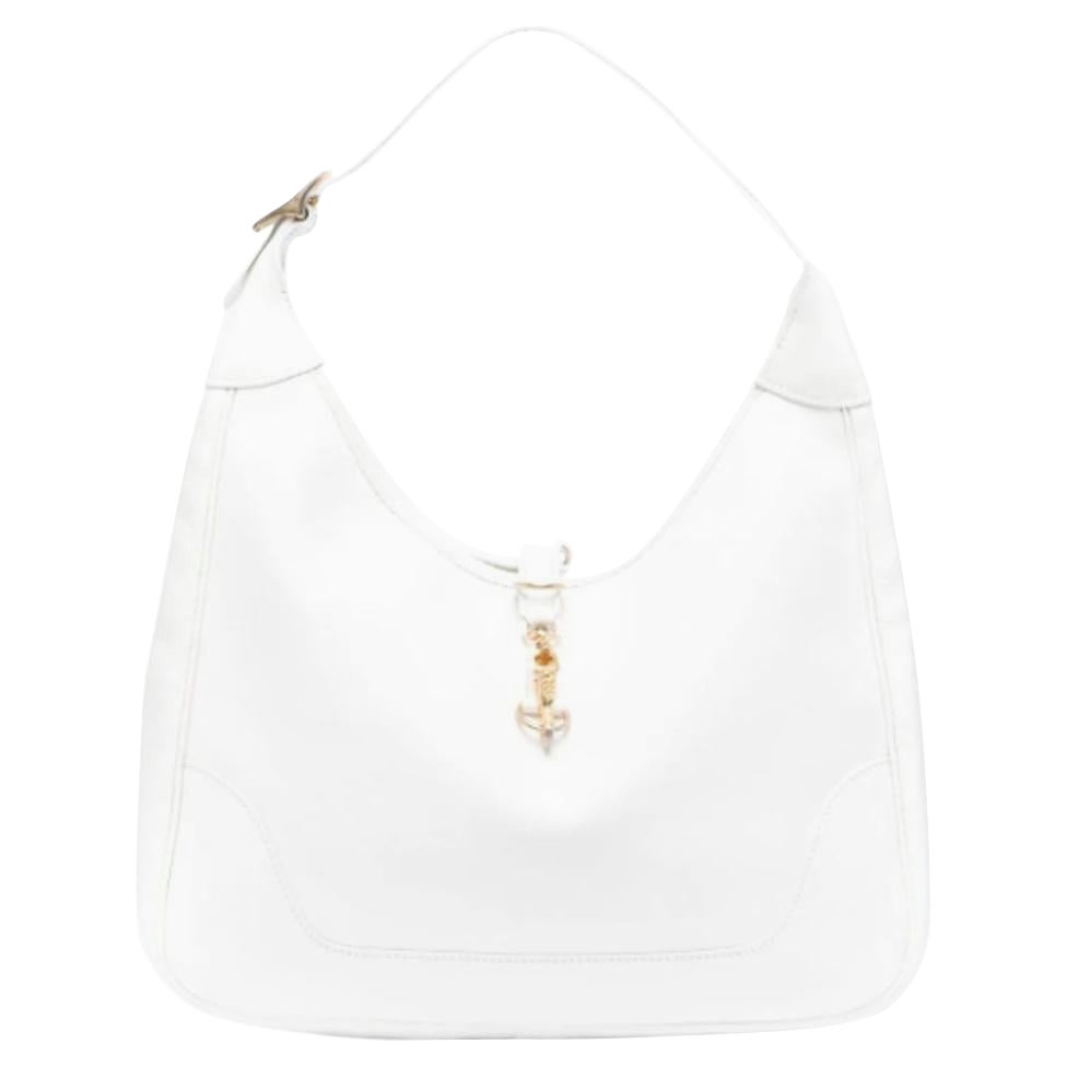 Hermes White Leather Trim Shoulder Tote Bag