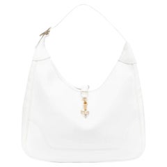 Hermes White Leather Trim Shoulder Tote Bag