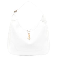 Retro Hermes White Leather Trim Shoulder Tote Bag