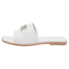 Used Hermes White Leather Villa Flat Slides Size 38