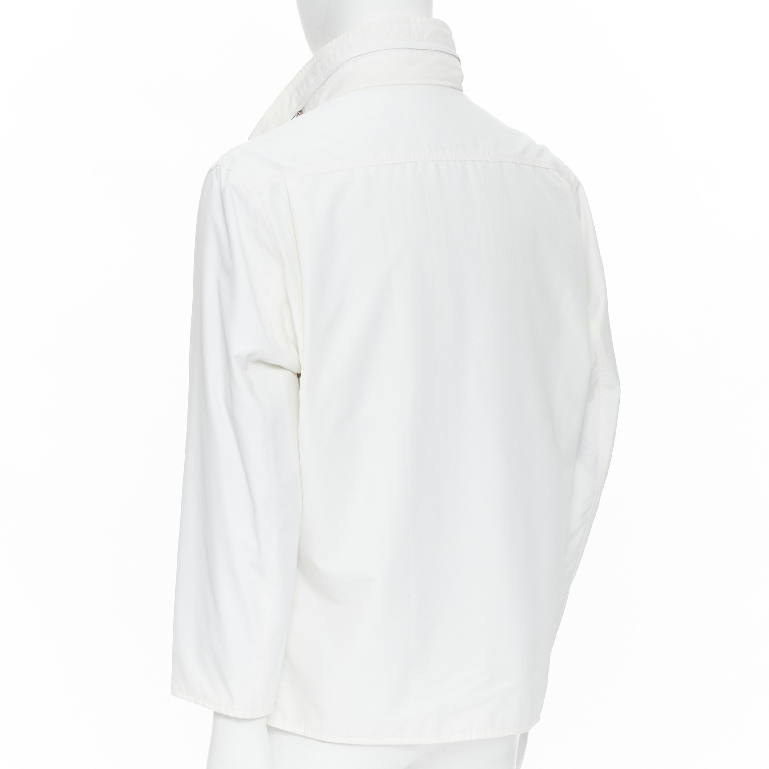 Men's HERMES white leather zip pull striped cotton lining hooded anorak jacket FR48 M For Sale