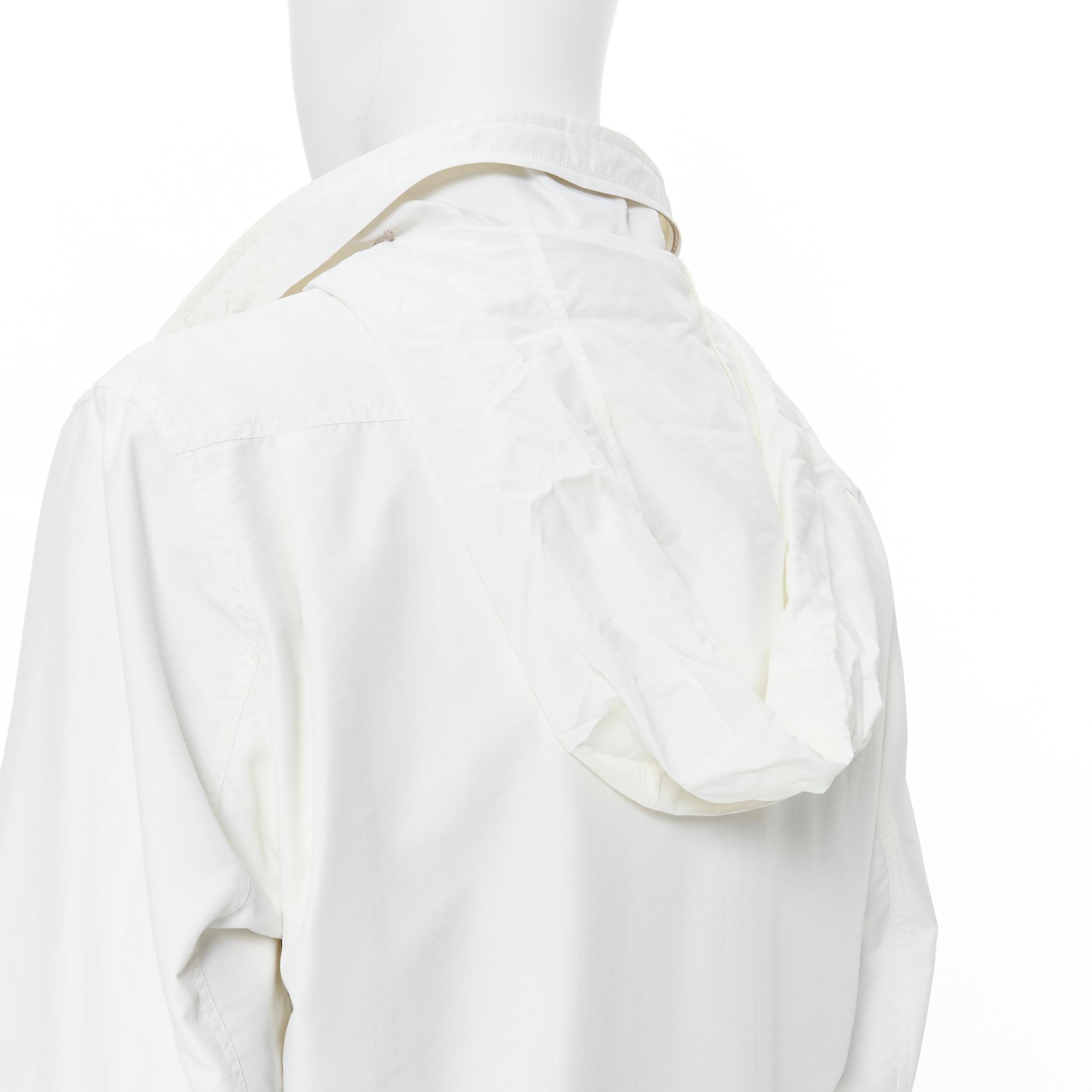 HERMES white leather zip pull striped cotton lining hooded anorak jacket FR48 M For Sale 1