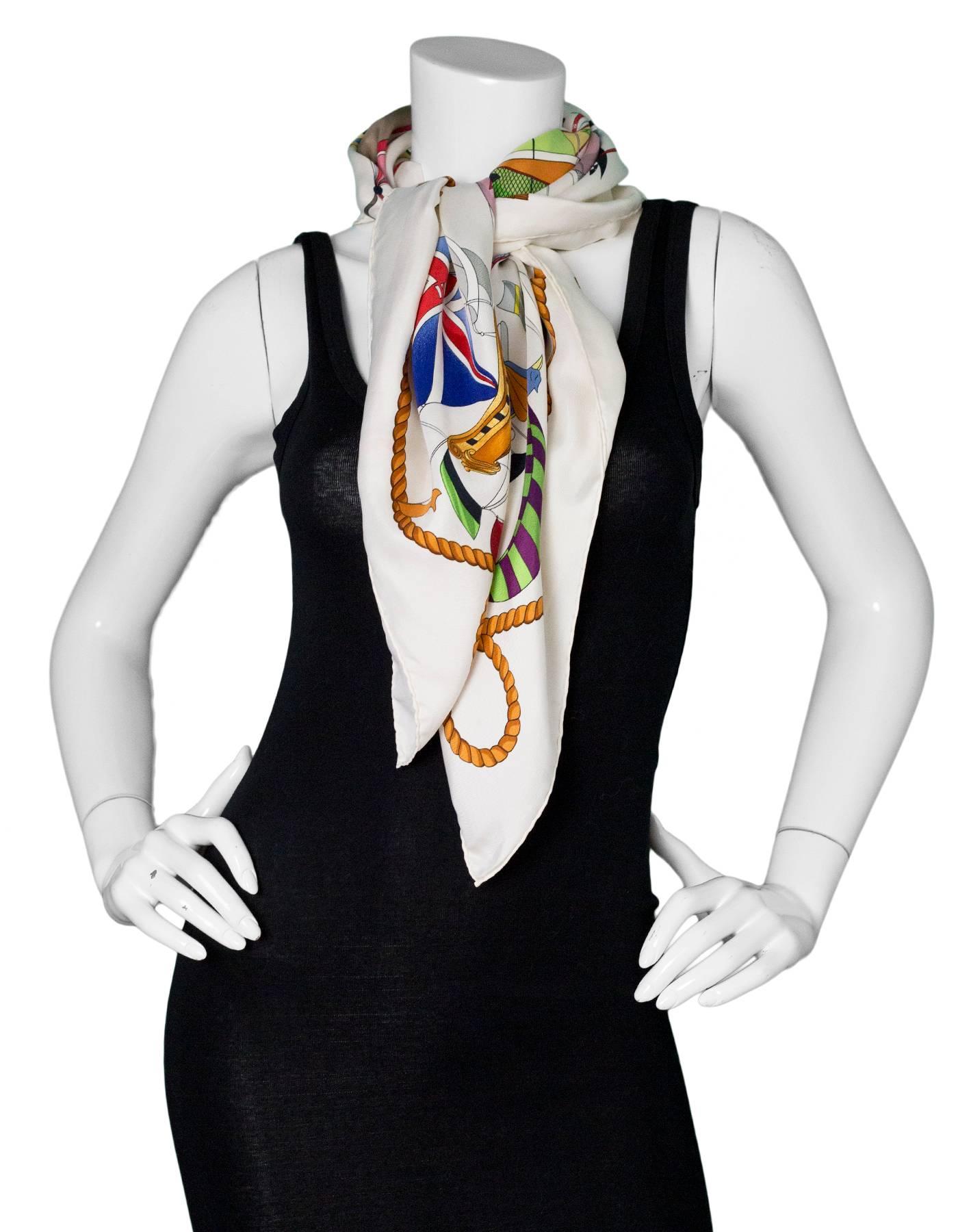 Women's or Men's Hermes White Les Folies du Ciel 90cm Silk Scarf