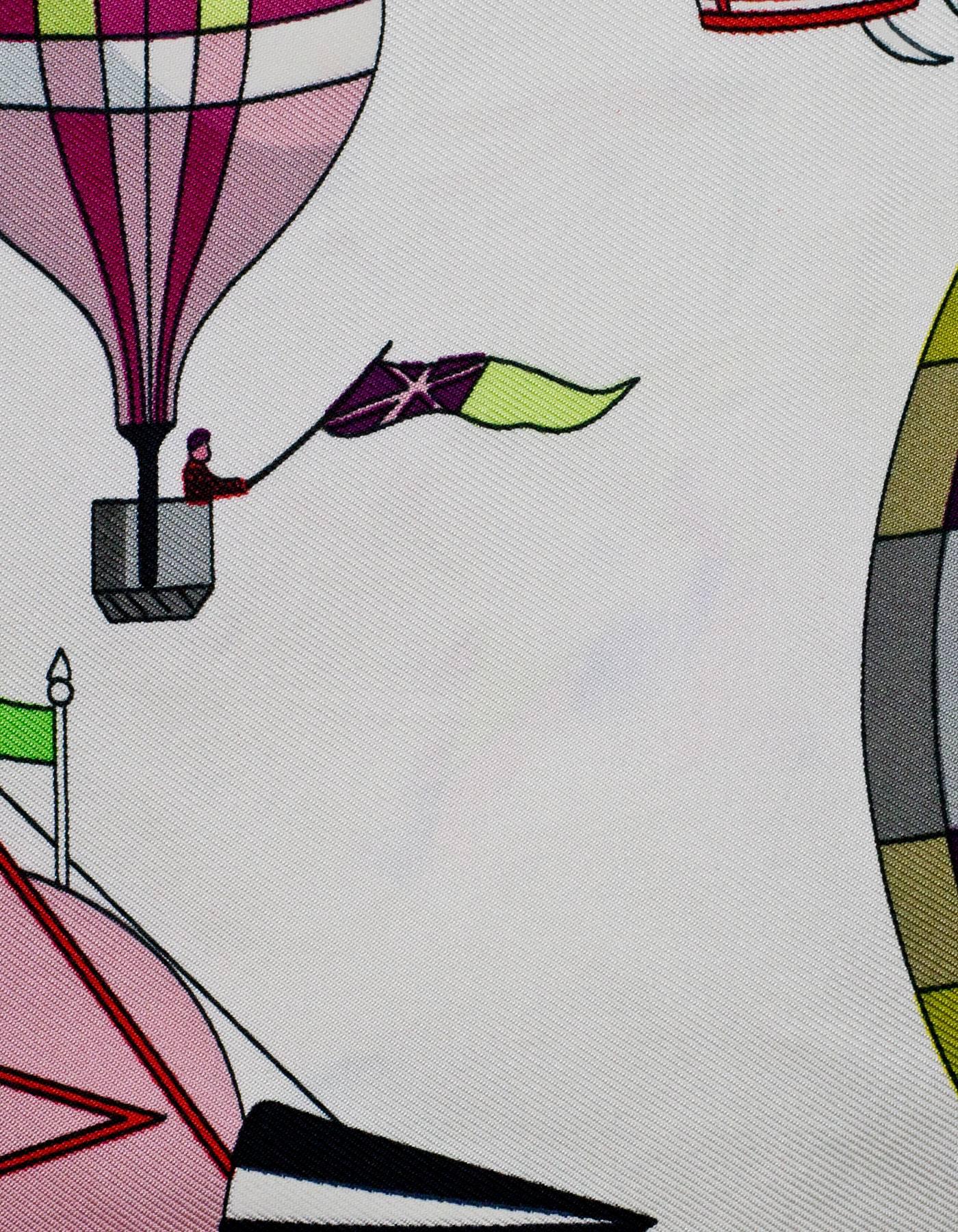 Hermes White Les Folies du Ciel 90cm Silk Scarf 2