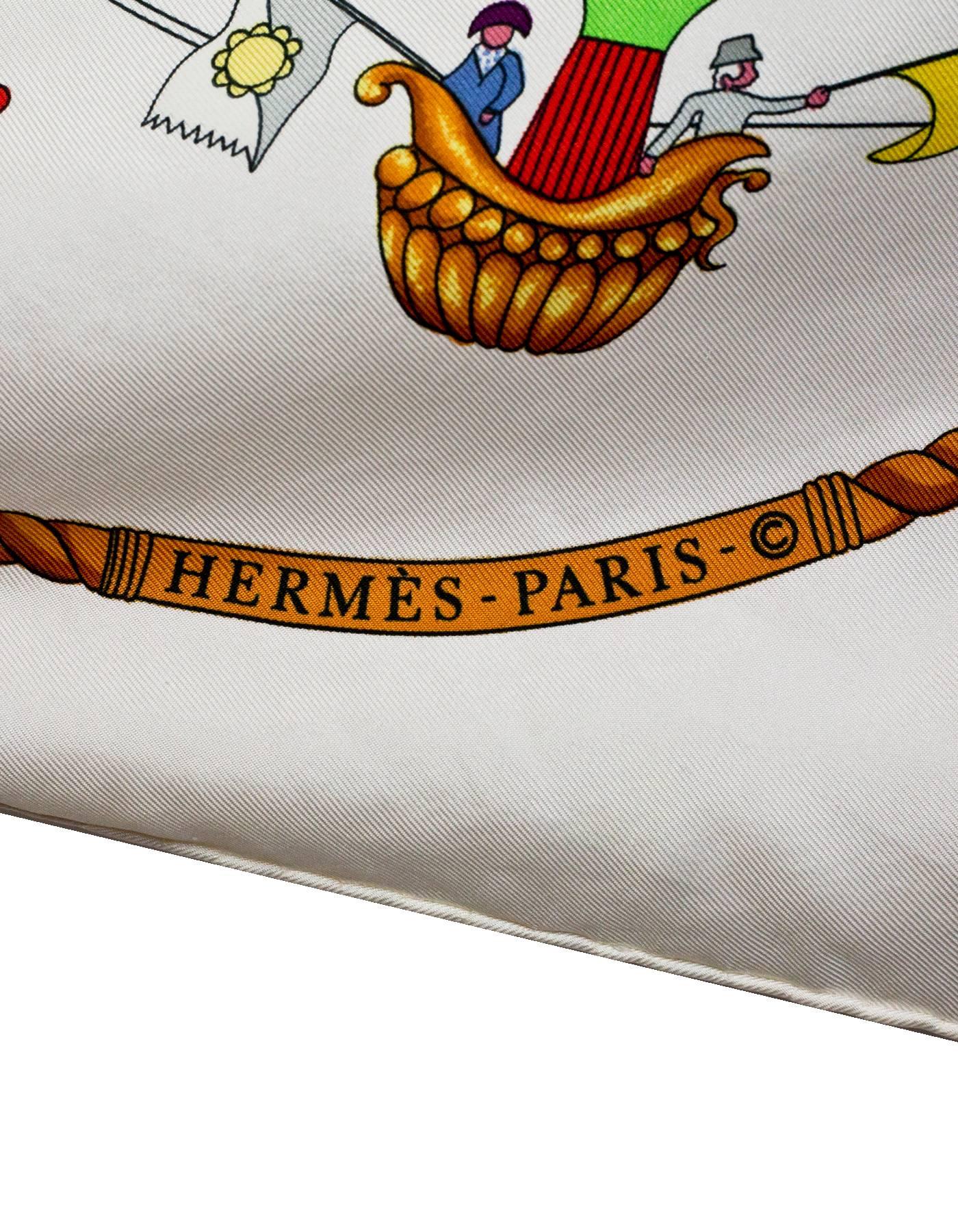 Hermes White Les Folies du Ciel 90cm Silk Scarf 3