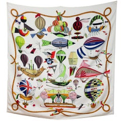 Hermes White Les Folies du Ciel 90cm Silk Scarf