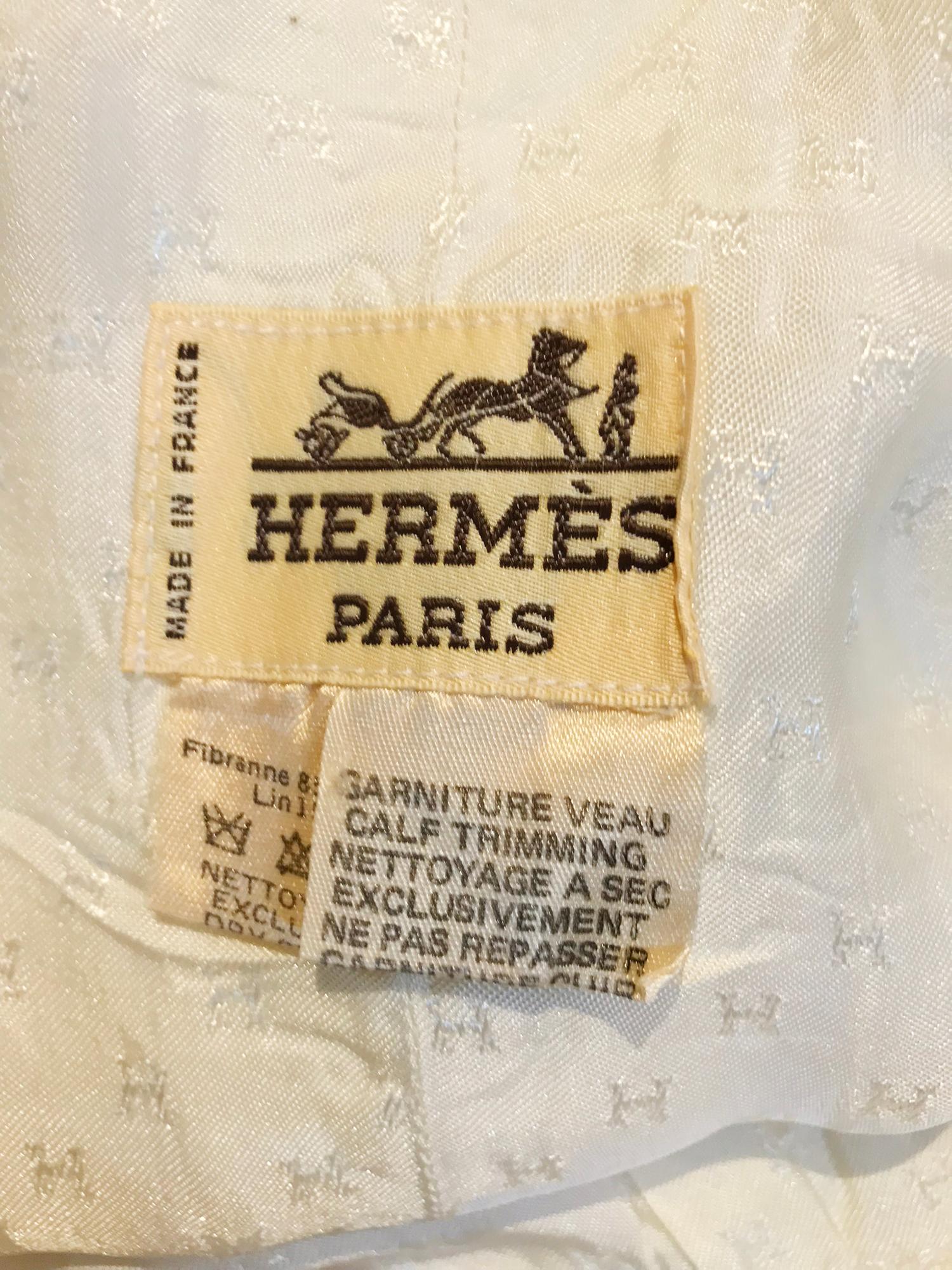 Hermes White Linen Skirt Navy & White Intarsia Leather Belt Front  4