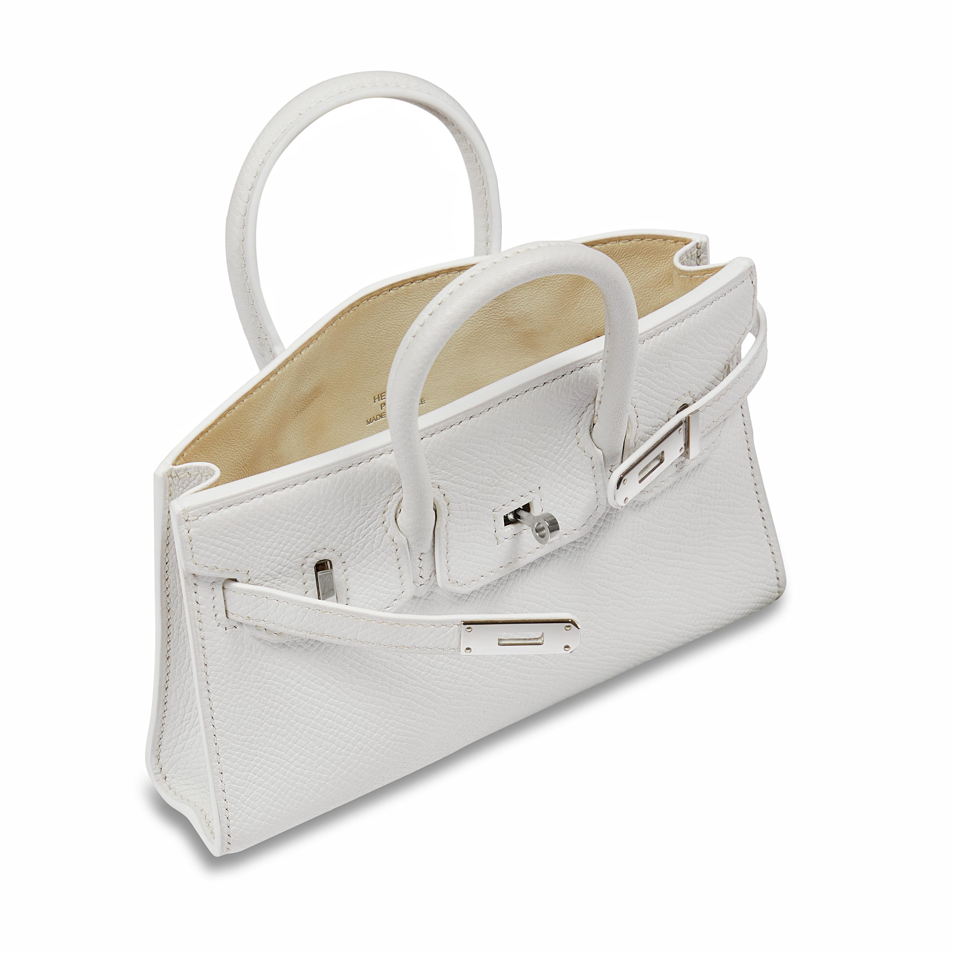 Gray Hermès White Micro Birkin Handbag
