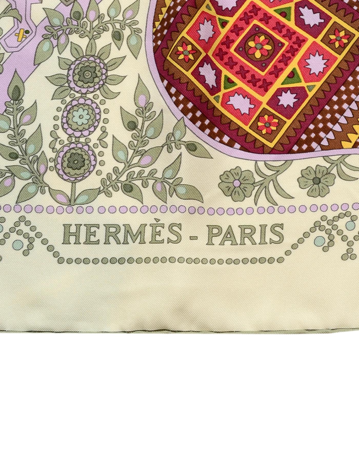 Hermes White Multi-color L'Arbre de Vie 90cm Scarf Designed by Christine Henry  In Excellent Condition In New York, NY