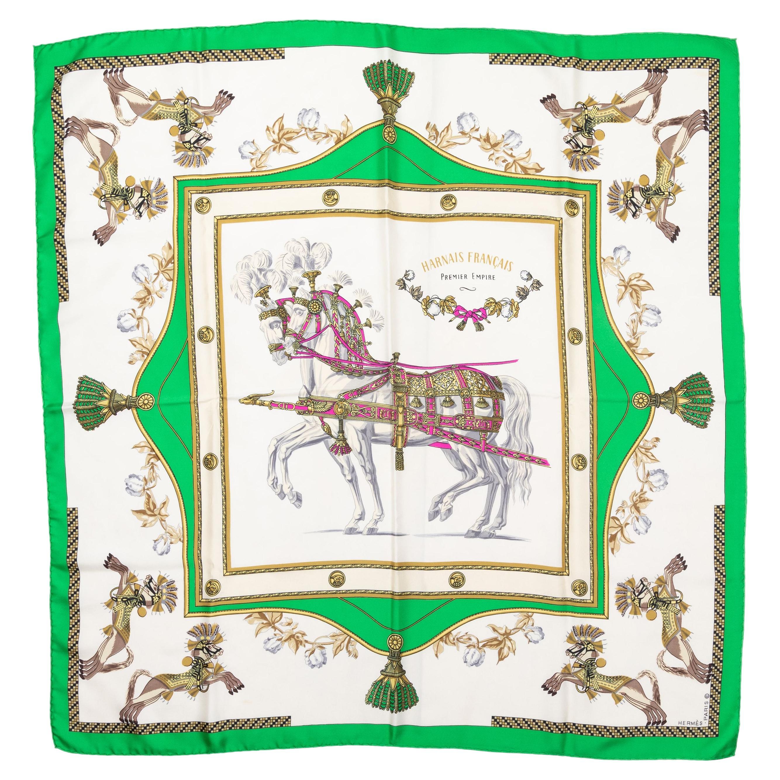 Hermes White & Multicolor Harnais Francais Premier Empire Silk Scarf
