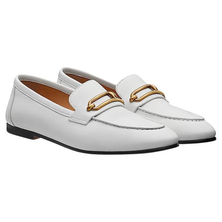 Hermes White Natural leather Colette loafers