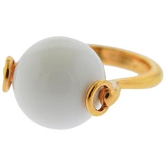 Hermes White Onyx Ball Gold Ring
