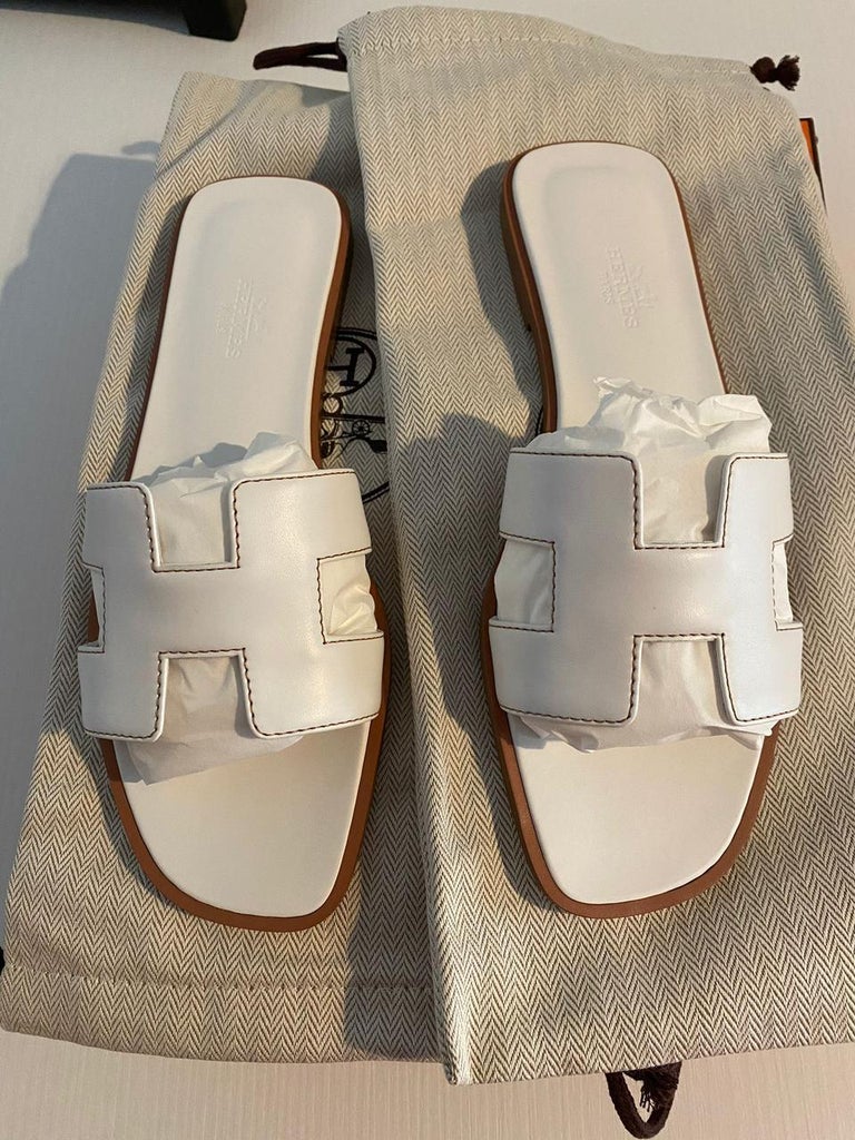 Women's Hermes White Oran sandal